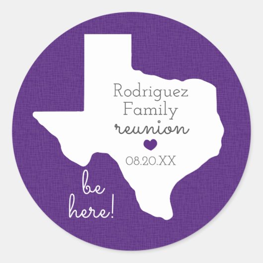 Paarse staat Texas Family Reunion Ronde Sticker (Voorkant)