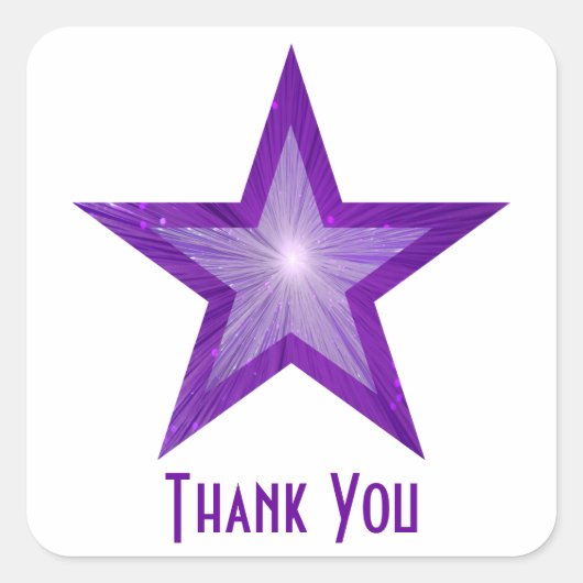 Paarse Star "Bedankt" vierkant sticker wit (Voorkant)