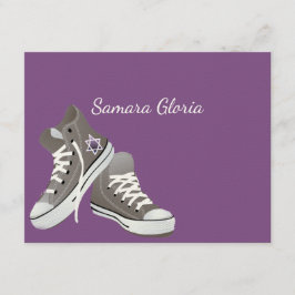 Paarse Star Fade Sneakers Bat Mitzvah Hartelijk da Bedankkaart