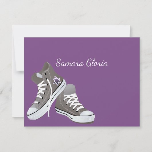 Paarse Star Fade Sneakers Bat Mitzvah Hartelijk da Bedankkaart (Voorkant)