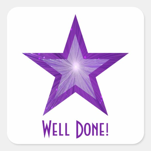Paarse Star 'Goed gedaan' vierkante sticker wit (Voorkant)