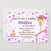 Paarse Star Gymnast Birthday Party Invitation Kaart (Voorkant)