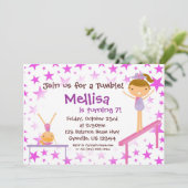 Paarse Star Gymnast Birthday Party Invitation Kaart (Staand voorkant)