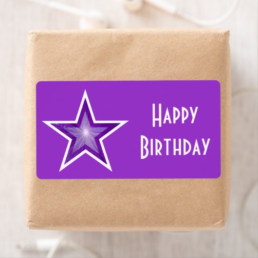 Paarse Star 'Happy Birthday'-label groot paars Etiket (Insitu)