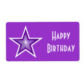 Paarse Star 'Happy Birthday'-label groot paars Etiket (Voorkant)