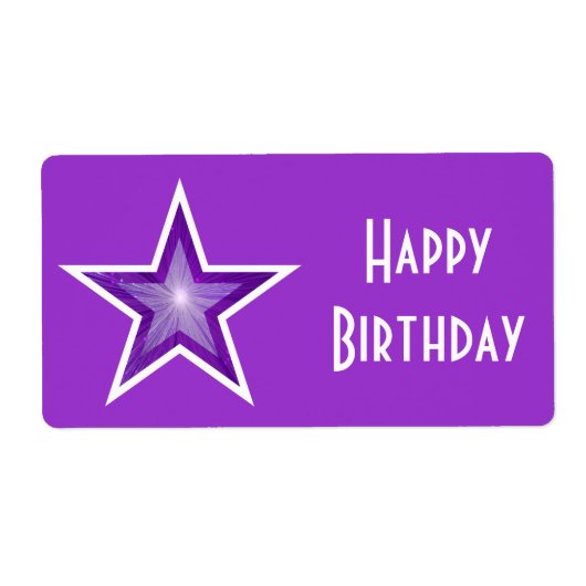 Paarse Star 'Happy Birthday'-label groot paars Etiket (Voorkant)