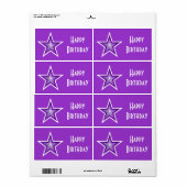 Paarse Star 'Happy Birthday'-label groot paars Etiket (Full Sheet)
