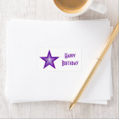 Paarse Star 'Happy Birthday'-label medium wit Etiket (Insitu)