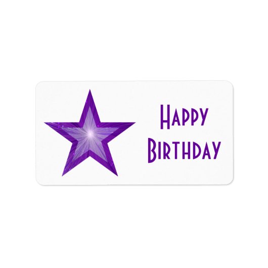 Paarse Star 'Happy Birthday'-label medium wit Etiket (Voorkant)