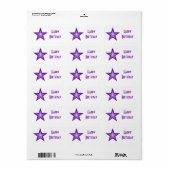Paarse Star 'Happy Birthday'-label medium wit Etiket (Full Sheet)