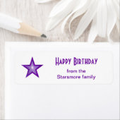 Paarse Star Happy Birthday tekentabel klein wit Etiket (Insitu)