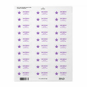 Paarse Star Happy Birthday tekentabel klein wit Etiket (Full Sheet)