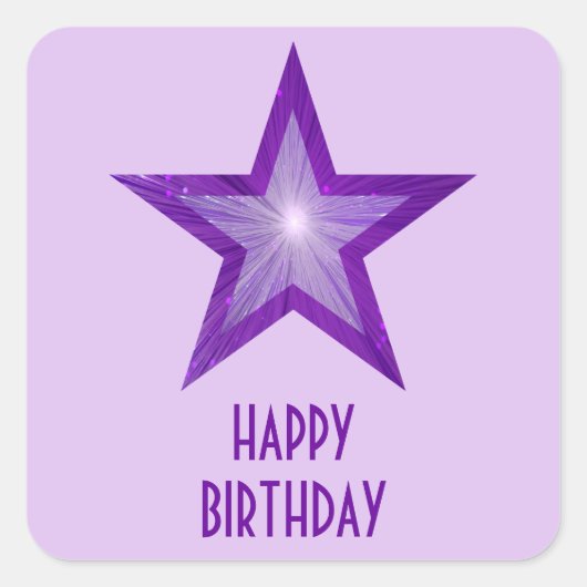 Paarse Star 'Happy Birthday' vierkant bleek paars Vierkante Sticker (Voorkant)