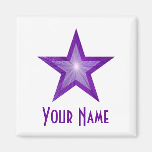 Paarse Star 'Jouw naam' koelkast magneet vierkant 