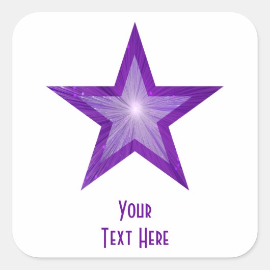 Paarse Star 'Jouw tekst' vierkant sticker wit (Voorkant)