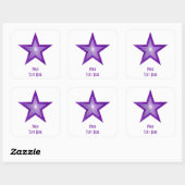 Paarse Star 'Jouw tekst' vierkant sticker wit (Vel)