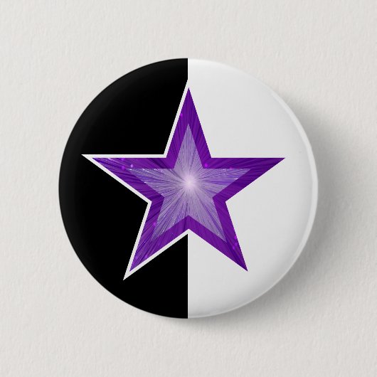 Paarse Star-knop zwart wit Ronde Button 5,7 Cm (Voorkant)