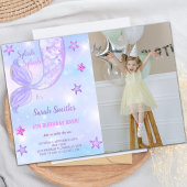Paarse Star Mermaid Birthday-uitnodigingen Kaart
