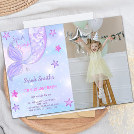 Paarse Star Mermaid Birthday-uitnodigingen Kaart