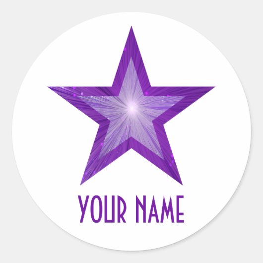 Paarse Star 'Name' rond sticker wit (Voorkant)