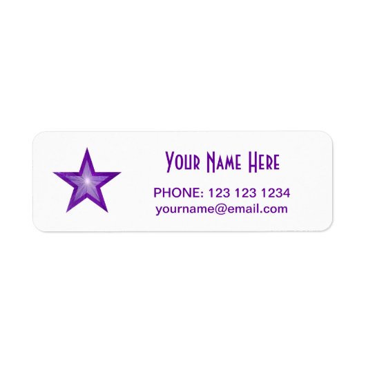 Paarse Star 'Name'-tekstlabel klein wit Etiket (Voorkant)