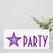 Paarse Star 'PARTY'-uitnodiging, wit lang Kaart (Staand voorkant)