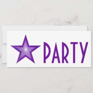 Paarse Star 'PARTY'-uitnodiging, wit lang Kaart