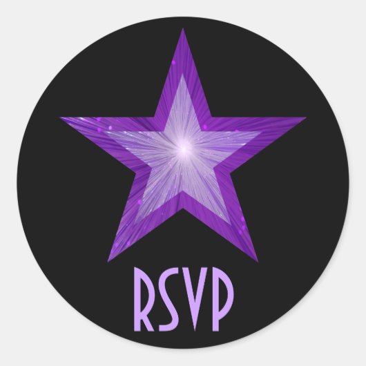 Paarse Star RSVP-ronde sticker zwart (Voorkant)