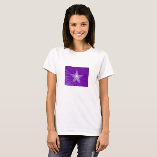 Paarse Star-T-shirt wit T-shirt (Voorkant volledig)