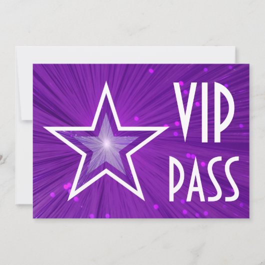 Paarse Star 'VIP PASS' horizontaal wit achterzijde Kaart (Voorkant)