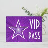 Paarse Star 'VIP PASS' horizontaal wit achterzijde Kaart (Staand voorkant)