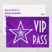 Paarse Star 'VIP PASS' horizontaal wit achterzijde Kaart (Voorkant / Achterkant)