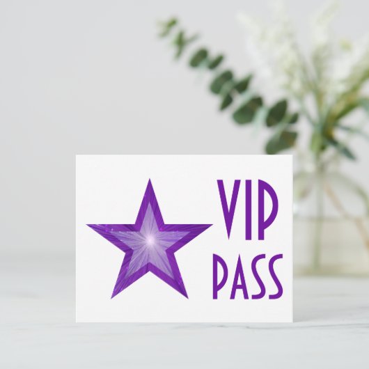 Paarse Star 'VIP PASS'-uitnodiging, horizontaal wi Kaart (Staand voorkant)