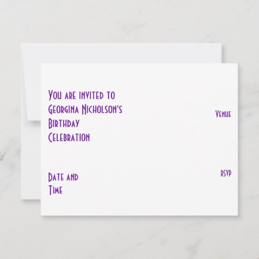 Paarse Star 'VIP PASS'-uitnodiging, horizontaal wi Kaart (Achterkant)