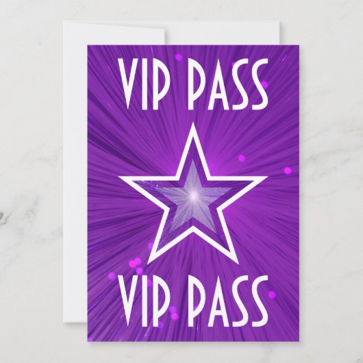 Paarse Star 'VIP PASS'-uitnodiging wit Kaart (Voorkant)