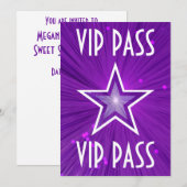 Paarse Star 'VIP PASS'-uitnodiging wit Kaart (Voorkant / Achterkant)