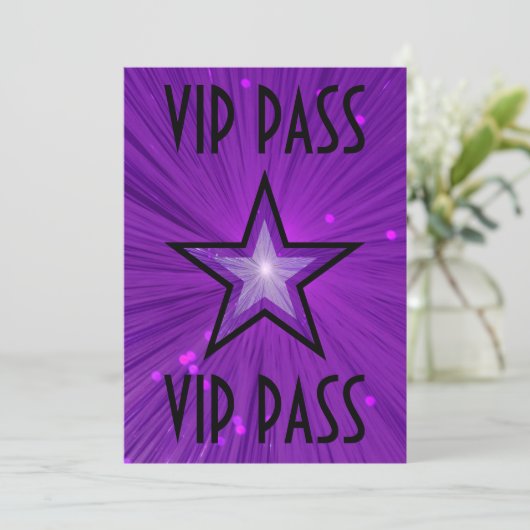 Paarse Star 'VIP PASS'-uitnodiging zwart Kaart (Staand voorkant)