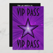Paarse Star 'VIP PASS'-uitnodiging zwart Kaart (Voorkant / Achterkant)
