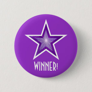 Paarse Star 'WINNER'-knop paars Ronde Button 5,7 Cm