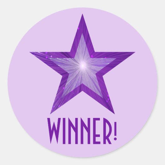 Paarse Star 'WINNER' rond bleek paars Ronde Sticker (Voorkant)