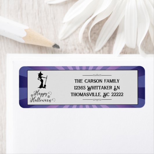 Paarse Starburst Heks Halloween Etiket (Insitu)