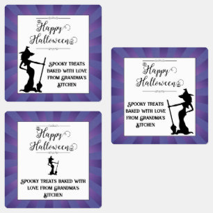 Paarse Starburst Heks Halloween Labels