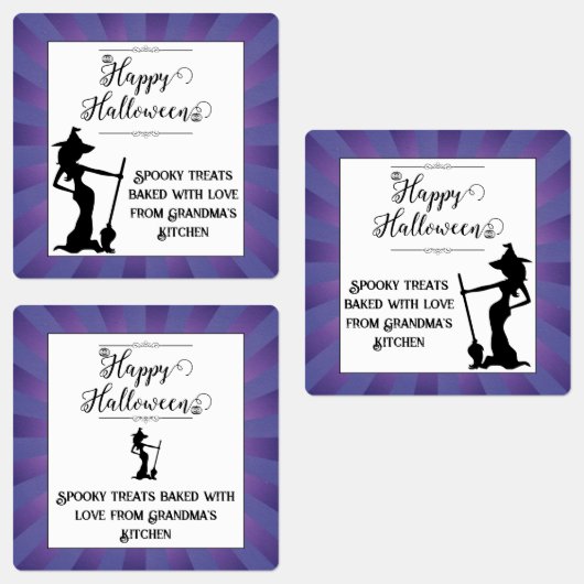 Paarse Starburst Heks Halloween Labels (Groep)
