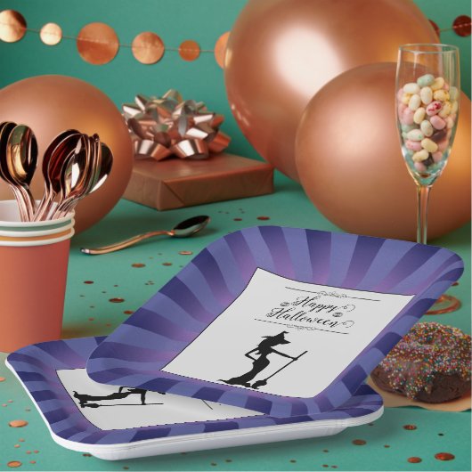 Paarse Starburst Heks Halloween Papieren Bordje (Multi)