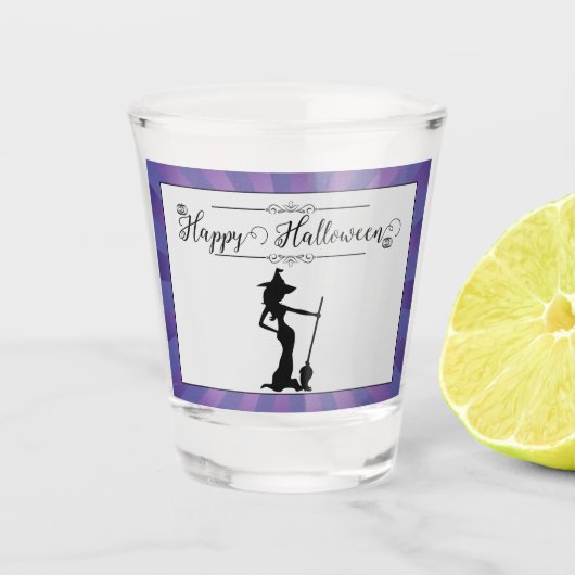 Paarse Starburst Heks Halloween Shot Glas (Voorkant)