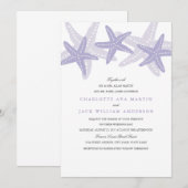 Paarse Starfish Beach huwelijksuitnodiging Kaart (Voorkant / Achterkant)