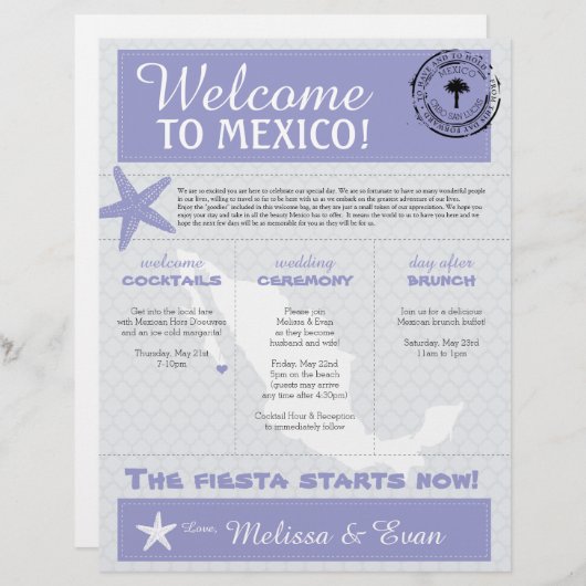 Paarse Starfish Cabo Mexico Welkomstbrief (Voorkant / Achterkant)