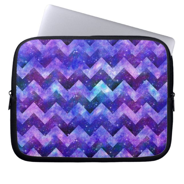Paarse Starry Galaxy Waterverf Chevron Laptop Sleeve (Voorkant)