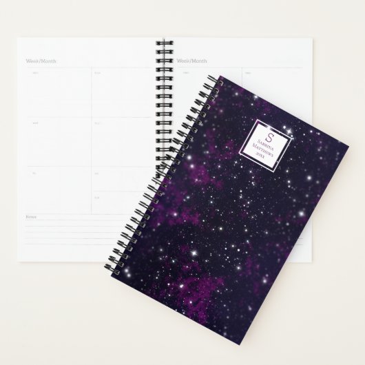Paarse Starry Sky Galaxy | Monogrammed Planner (Display)