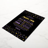 Paarse stars Bar bat Mitzvah Invitation Gold Inlay Folie Uitnodiging (Gedraaid)